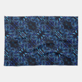 鏡像化された花と蝶が濃い青色で形成 キッチンタオル (横)