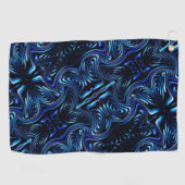鏡像化された花と蝶が濃い青色で形成 ゴルフタオル (横)