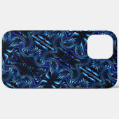 鏡像化された花と蝶が濃い青色で形成 Case-Mate iPhoneケース (裏面 (横))