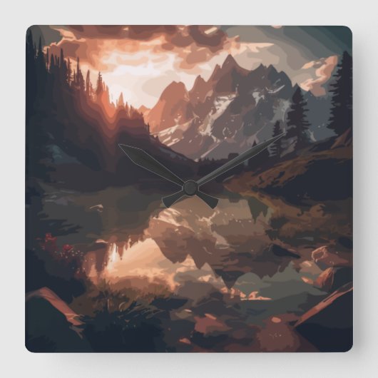 鏡山脈 スクエア壁時計 (正面)