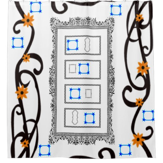 鏡抽象芸術模様シャワーカーテンホワイト シャワーカーテン (正面)