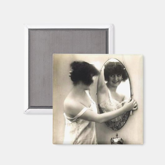 鏡鏡ヴィンテージEroticaプレコードピンアップガール マグネット (正面/裏面)