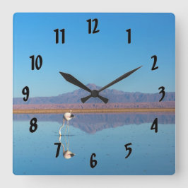 鏡面フラミンゴ スクエア壁時計