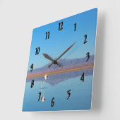 鏡面フラミンゴ スクエア壁時計 (傾斜)