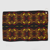 鏡-金ゴールドと暗い部分を持つ赤い曲線のトレース ゴルフタオル (横)