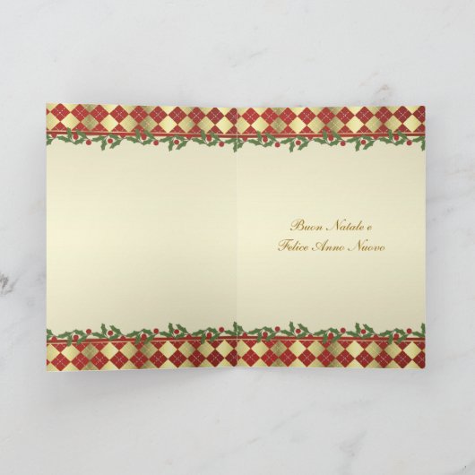 鐘およびヒイラギが付いているイタリアンなクリスマスカード シーズンカード (内部)