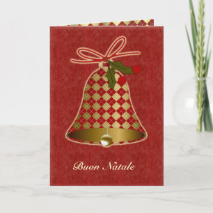 鐘およびヒイラギが付いているイタリアンなクリスマスカード シーズンカード