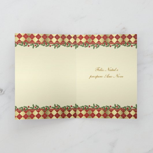 鐘およびヒイラギが付いているポルトガルのクリスマスカード シーズンカード (内部)