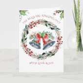 鐘が鳴り出すホリーリースを折り畳んだ シーズンカード (正面)