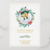 鐘が鳴り響く愛と喜びクリスマスリース 箔シーズンカード (正面)