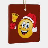 鐘のクリスマスのオーナメントを持つサンタEmoji セラミックオーナメント (右)