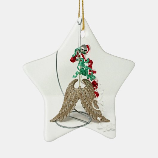 鐘のリングは、天使彼の翼の金ゴールドの羽を得ます セラミックオーナメント (右)