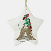 鐘のリングは、天使彼女に翼の金ゴールドの羽を得ます セラミックオーナメント (右)