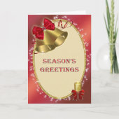 鐘の付いたビジネスのクリスマス「季節の挨拶」 シーズンカード (正面)