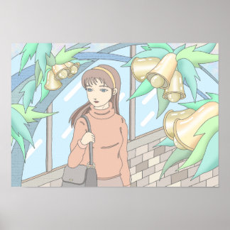 鐘の音に耳を傾ける少女 ポスター