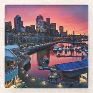 鐘港で見る桟橋66の日の出 ガラスコースター