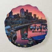 鐘港で見る桟橋66の日の出 ラウンドクッション (裏面)