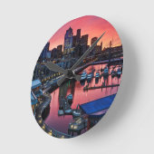 鐘港で見る桟橋66の日の出 ラウンド壁時計 (傾斜)