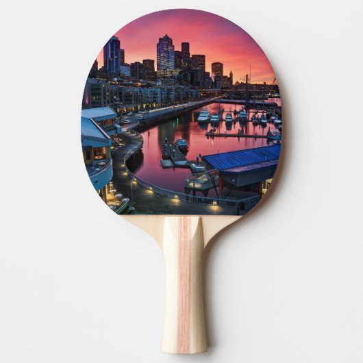 鐘港で見る桟橋66の日の出 卓球ラケット (正面)