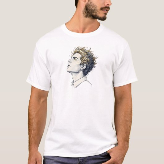 長いすっきりとした髪型の男性 Tシャツ (正面)