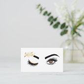 長いまつげ美しい目と水色の花 名刺 (スタンド正面)