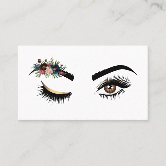長いまつげ美しい目と水色の花 名刺 (正面)