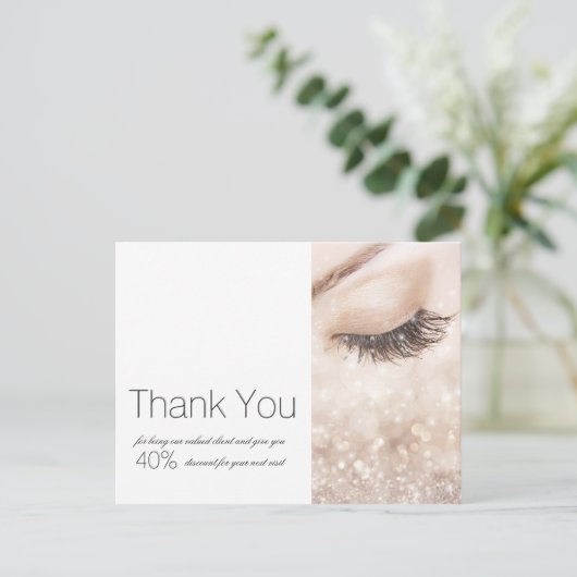 長いまつげ グリッター ベージュ クリーム ありがとう ポストカード (スタンド正面)