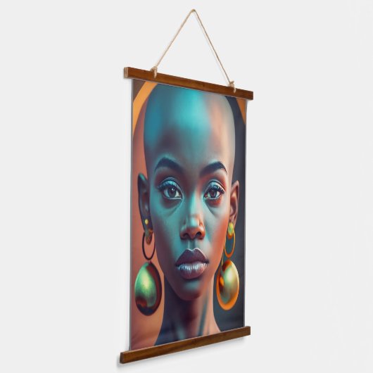 長いイヤリングを持つ禿げたアフリカの金ゴールド 吊り下げ型タペストリー (傾斜あり)