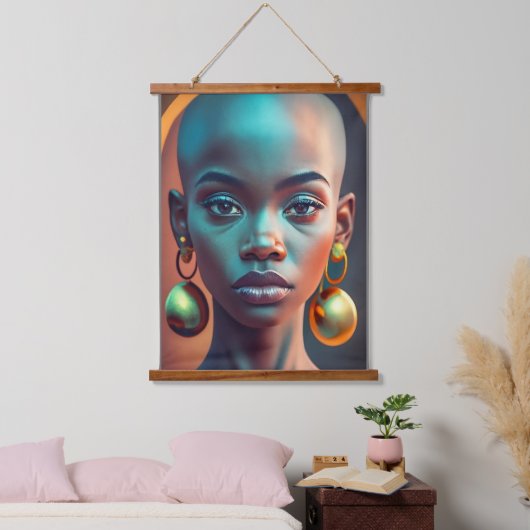 長いイヤリングを持つ禿げたアフリカの金ゴールド 吊り下げ型タペストリー (寝室)