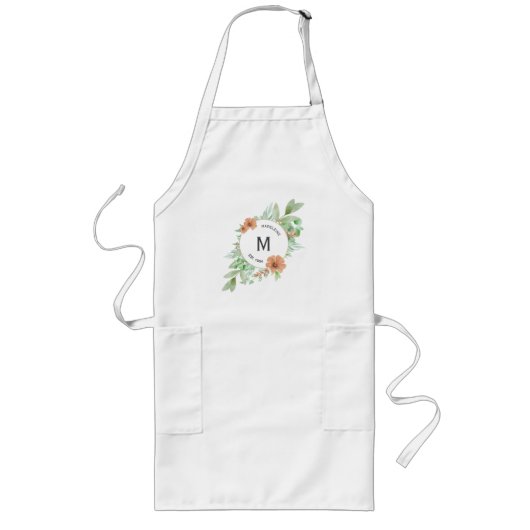 長いエプロンパーソナライズされた – ギフト – 'フローラ桃' ロングエプロン (正面)
