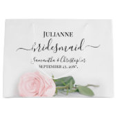 長いエレガント茎のピンクのバラの花嫁結婚の女 ラージペーパーバッグ (正面)