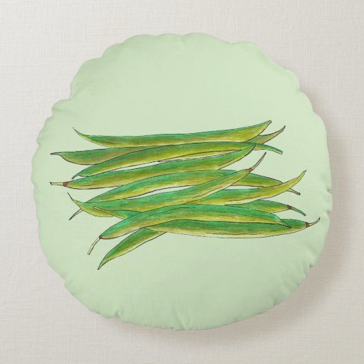 長いグリーンビーンズ野菜ガーデンベジエヴェグ ラウンドクッション (正面)