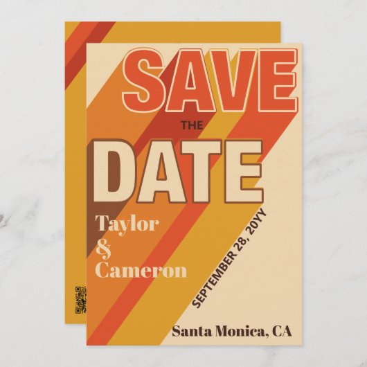 長いシャドーグルービーオレンジとブラウン結婚ズ セーブザデート (正面/裏面)