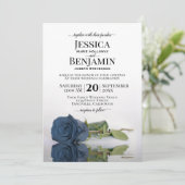 長いステムダステスティスチールブルーバラエレガントな結婚式 招待状 (スタンド正面)