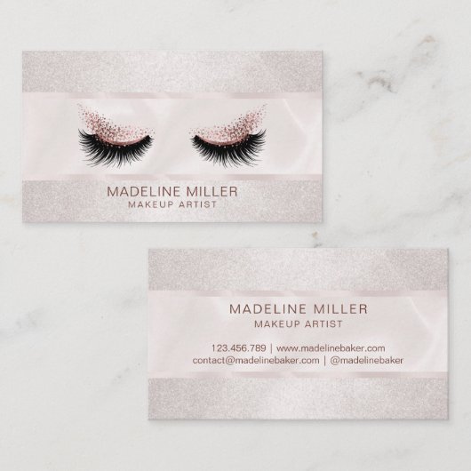 長いバラ金ゴールドキラキラ輝くまつげメイクアップアーティストアイ 名刺 (正面/裏面)