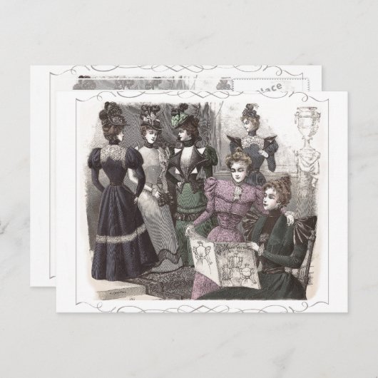 長いビクトリアンヴィンテージ・ドレスを着た美しい女性 ポストカード (正面/裏面)