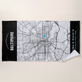 長いビーチシティマップ+あなたのカスタム場所ビーチT ビーチタオル (正面)