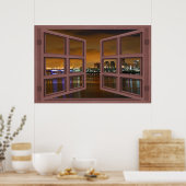 長いビーチスカイラインアットナイトオープンウィンドウポスター ポスター (キッチン)