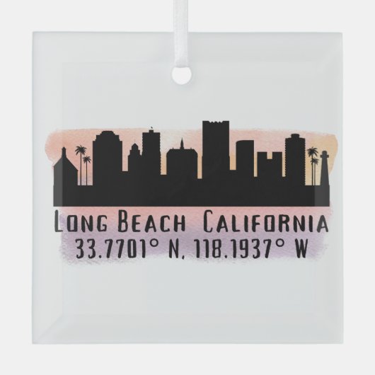 長いビーチスカイライン緯度と経度 ガラスオーナメント (正面)