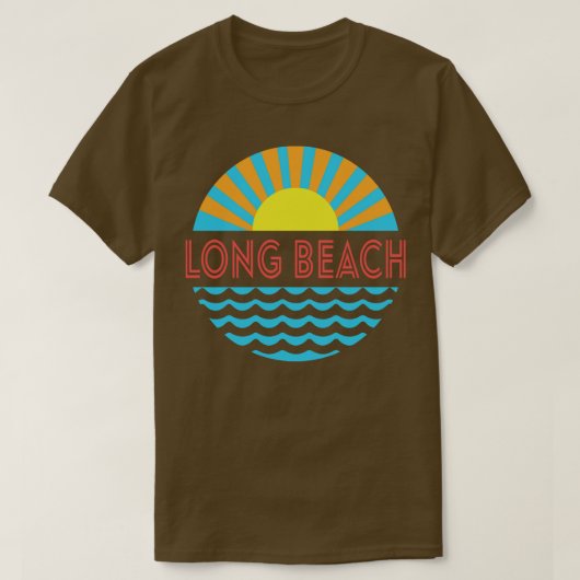 長いビーチ太陽と波 Tシャツ (デザイン正面)
