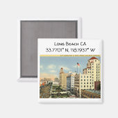 長いビーチCAマップ座標ヴィンテージスタイル マグネット (正面/裏面)