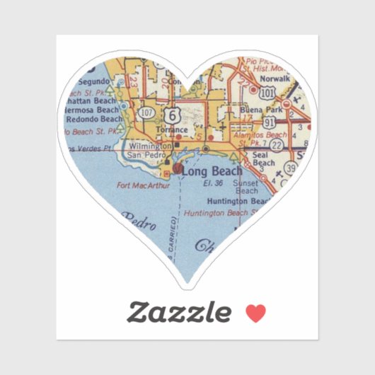 長いビーチCAヴィンテージマップ シール (シート)