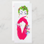 長いピンクの手袋を持つヴィンテージ女性クリスマスカード (正面/裏面)