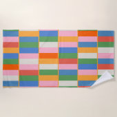 長いブロックカラフルチェックポップ・アートのパターン ビーチタオル (正面)