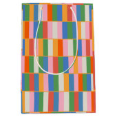 長いブロックカラフルチェックポップ・アートのパターン ミディアムペーパーバッグ (正面)