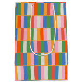 長いブロックカラフルチェックポップ・アートのパターン ミディアムペーパーバッグ (裏面)