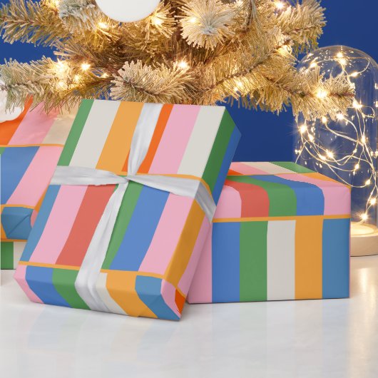 長いブロックカラフルチェックポップ・アートのパターン ラッピングペーパー (クリスマス)