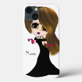 長いヘアブラウン目の女の子のカリカーパーソナライズされたチャ Case-Mate iPhoneケース (裏面)