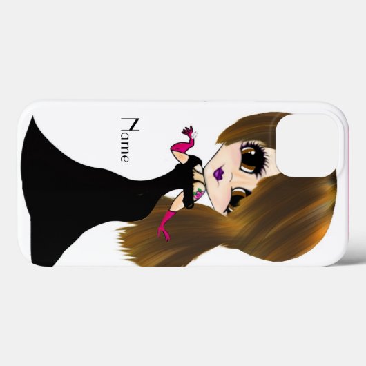長いヘアブラウン目の女の子のカリカーパーソナライズされたチャ Case-Mate iPhoneケース (裏面 (横))