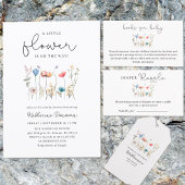 長いミニマル茎の野生の花の赤ちゃんシャワー 招待状